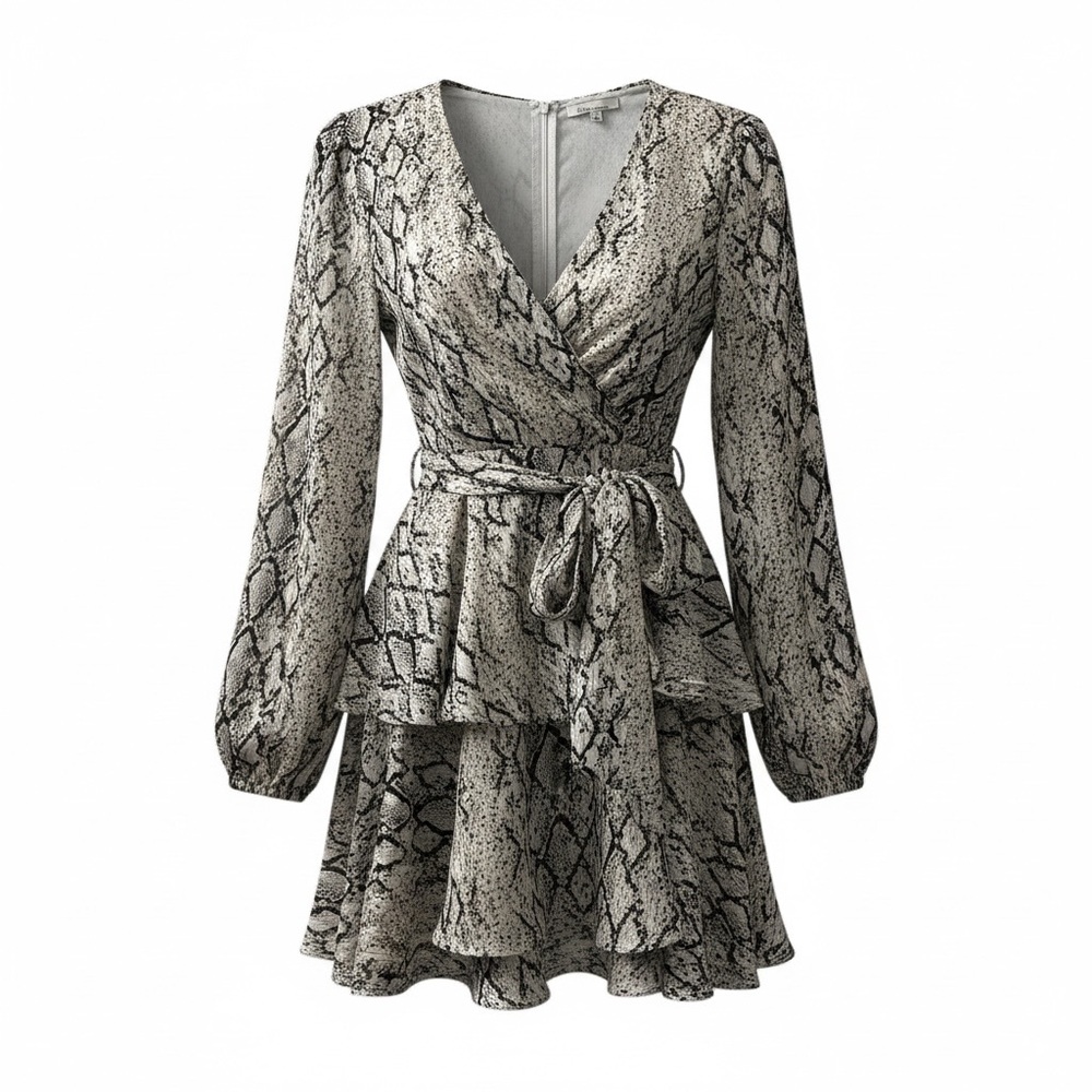 Theory Black and Gray Snake Print Long Sleeve Dress